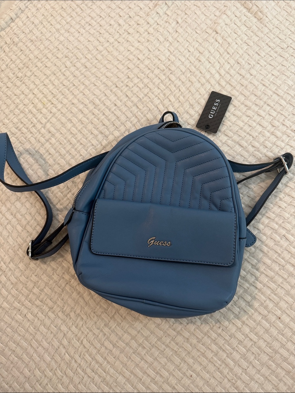 Guess Blue Quilted Mini Backpack With Adjustable Straps NWT